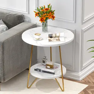 Tribesigns Faux Marble Round End Table, 2 Tier Wood Sofa Side Table for Living Room Bedroom space saving end table