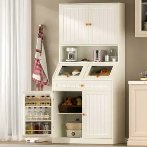 76.6" Farmhouse Kitchen Pantry Cabinet with Tilt-Out Storage Bins