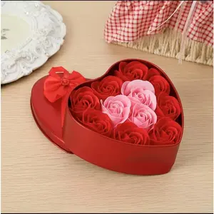 Mother's Day & 520 Event Gift Box, Wedding Small Gifts, 11 Roses Soap Flowers in Heart-shaped Iron Box, Wholesale