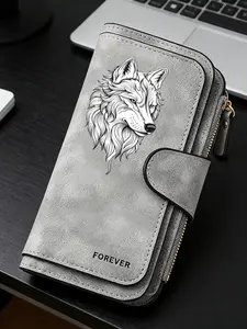 1pc Wolf Women'S Long Wallet, Multi-Functional Wallet, Portable Snap Closure Coin Purse, Birthday Gift and Daily Commute for lovers, Playful Design, Perfect Holiday Gift, Perfect for Outdoor, Travel, and Family Use3.25PYT-2