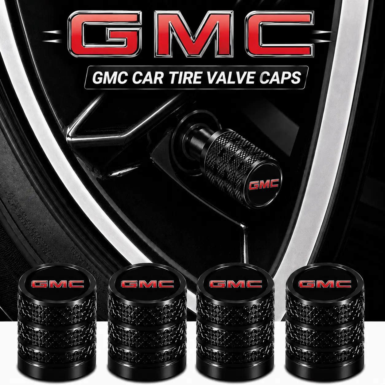 5Pcs Professional Grade Aluminum Tire Valve Stem Caps Fit for GMC Sierra 1500 Acadia Terrain Yukon Canyon Savana Envoy, Precision Sealed Rubber Gasket Anti-Corrosion Premium Truck Wheel Air Valve Protector Parts