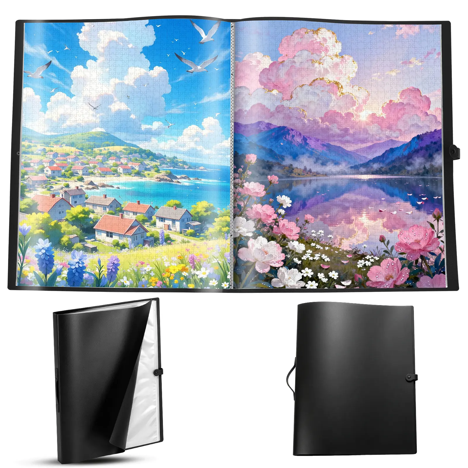 2-Pack Modern Polyplastic Rectangular Puzzle Storage Album - 20-Page Organizer Folder with Handle, Waterproof Dustproof Holder for 500-1000/1000-1500 Pieces, 2-Sizes Gift Idea for Puzzle Organization, Two Sizes