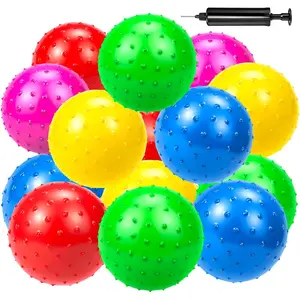 20Pcs Bouncy Balls for Kids Toddlers, 9 Inch Sensory Spiky Massage Stress Ball Bulk with Air Pump, Indoor Outdoor Sports Sensory Toys for Kids Fun Beach Party Favors