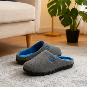 Memory Foam Slippers for Men Women Knit Upper Sturdy Rubber Sole Cozy Plush Fleece Lining Slip Resistant Indoor Outdoor Use Easy Wear Design Soft Slide Footwear