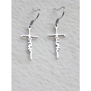 316L Stainless Steel Cross Pendant Faith Hook Earrings