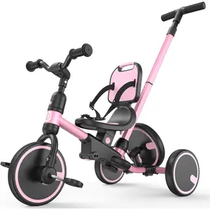 Toddler Bike 1-3 Years Old,Toddler Tricycle with Spare Wheel,5 in 1 Kids Trike with Push Handle,Backrest and Safety Belt,Balance Bike 1+ Year Old,Birthday Gift and Toy for Boys and Girls