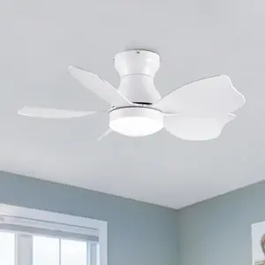 Matte White Flush Mount Ceiling Fan with 3-Color Light & Memory