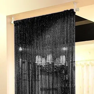 Black Curtains,Door Fringe Curtain,Door Curtains,Rare Flat  Ribbon,Thread Fringe Window Panel Room Divider Cute Strip Tassel Party Events (1Pack, Black)