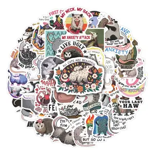 50pcs Possum Meme Funny Stickers Pack, Waterproof Anxiety & Relatable Cute Possum Quote Decals for Laptop, Water Bottle, Journal & Scrapbook, Meme & Odd Animal Lover Gift, Self Adhesive Stickers