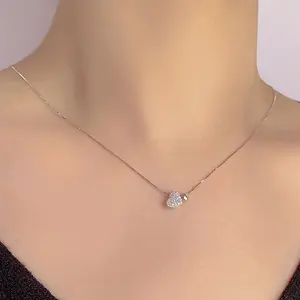 S925 Sterling Silver Double Heart Cubic Zirconia Necklace | Must-Have for Sweet Girls | Niche Light Luxury Clavicle Chain Jewelry | Perfect Gift for Mom