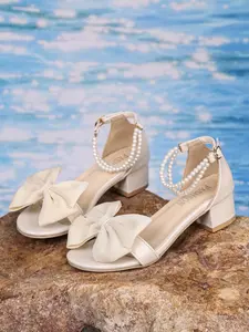 Summer New One-Piece Buckle High Heel Sandals for Women, Thick Heel Sweet Bow Comfortable Open-Toe French Shoes Footwear