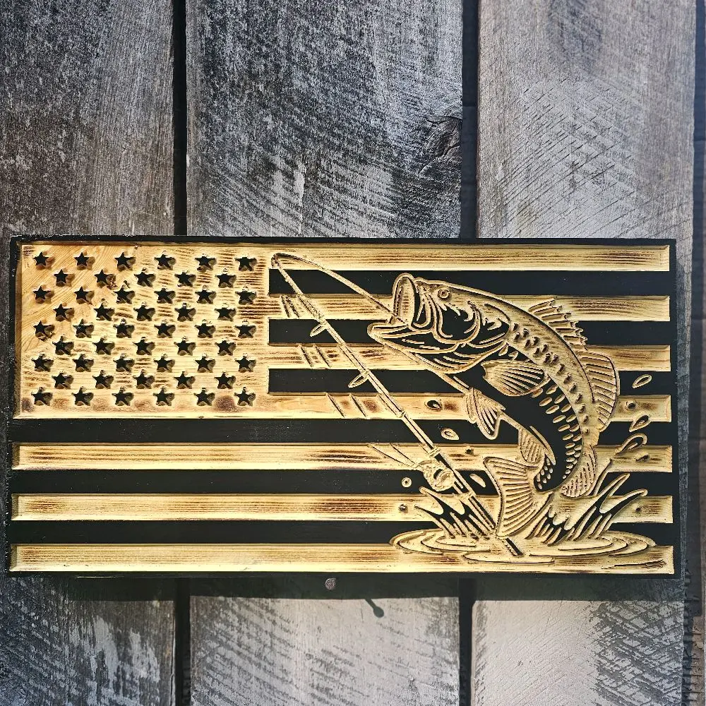 CNC Bass Fishing Flag - American Flag Design with Fish Motif, Ideal for Outdoor Enthusiasts