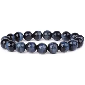 Natural A Grade Blue Tiger Eye Gemstone 10mm Round Beads Stretch Bracelet 7" Unisex