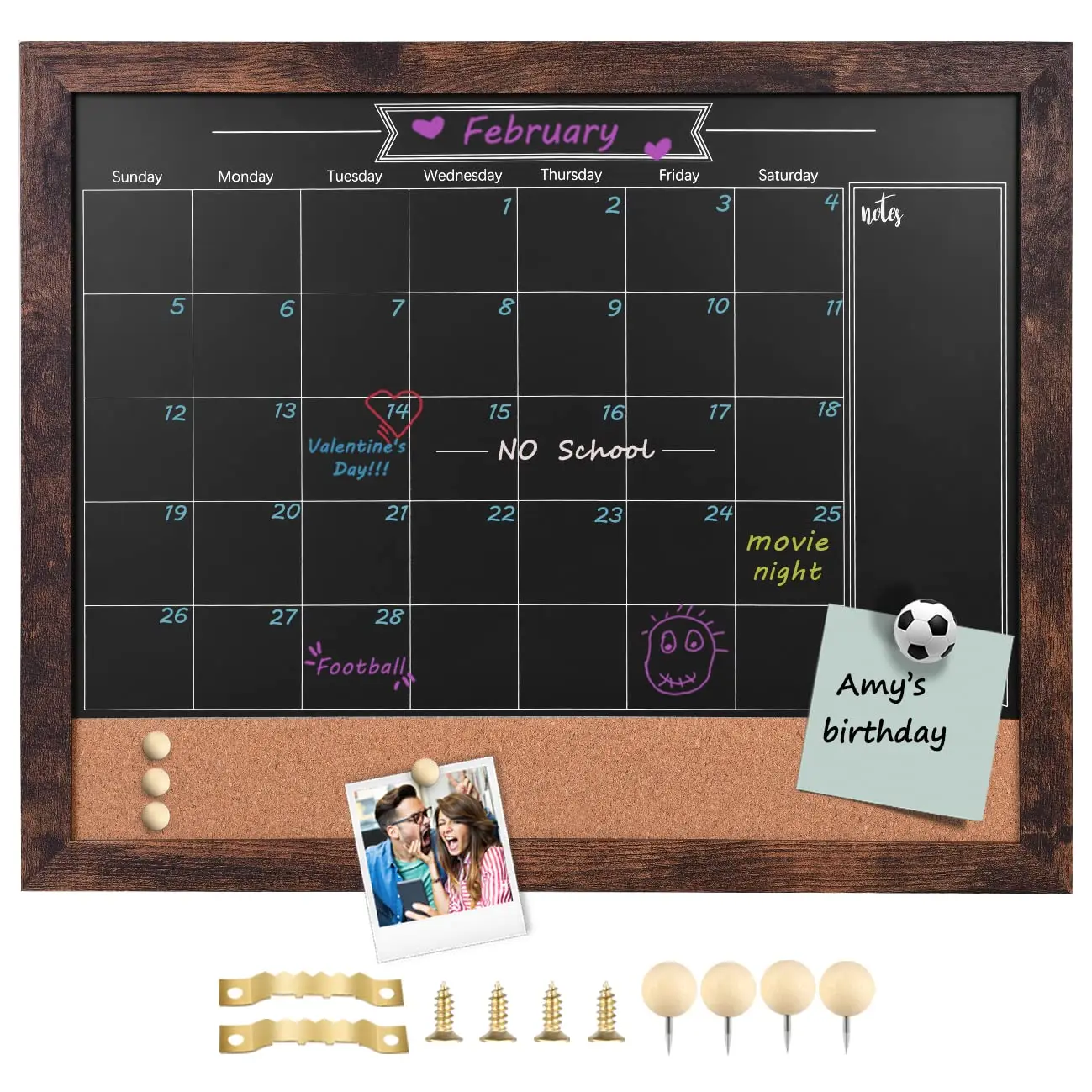 Magnetic Chalkboard Calendar Corkboard  Small Combination Chalk Board Bulletin 13" X 17" Walnut Brown Framed Blackboard Cork Combo Board(zhhb-bn-3343)