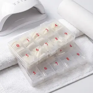 Nail art stickers, women's French style acrylic semi-application nail tips, boxed, suitable for nail salons and home DIY nail art, 10 sizes, 1000 pieces (natural and clear colors).