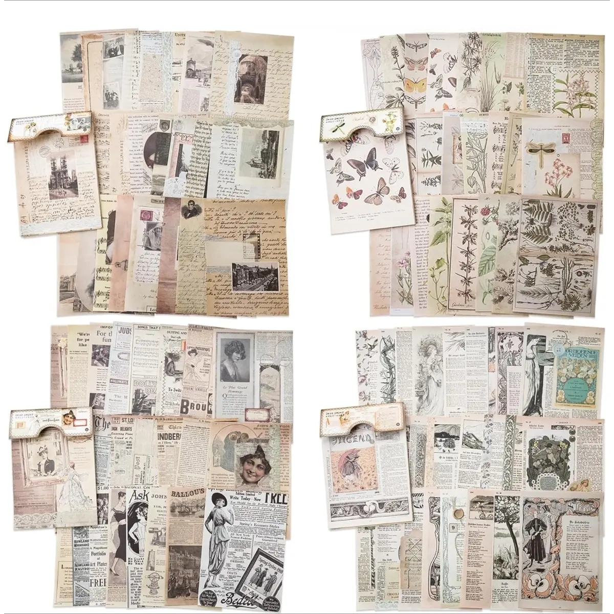 Vintage Material Paper Craft Supplies - 96-Sheet Rustic 17x12cm Large Paper Bags, Sewing & Haberdashery Accessories for Diaries, Collages