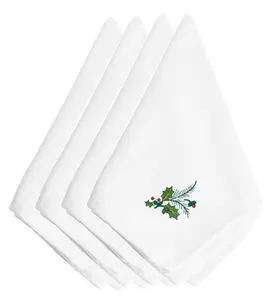 Carolines Treasures EMBT2407NPKE Christmas Holly Sprig Embroidered Tableware Napkins - Set of 4, 20x0.1x20 in.