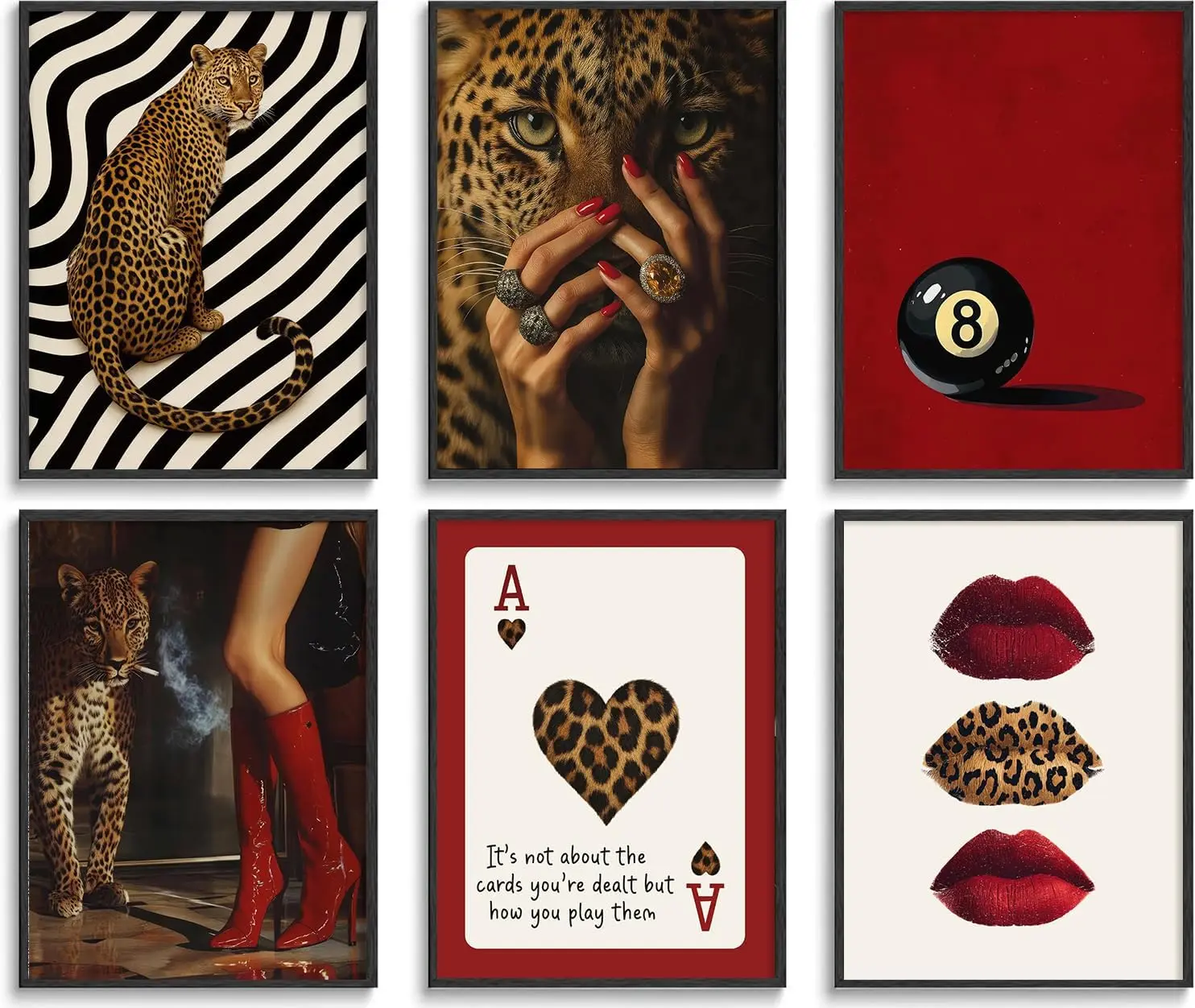 Y2K Red Cheetah Print Wall Art Set of 6 | Burgundy Leopard Gallery Wall Decor | Trendy Coquette Bedroom, Dorm & Apartment Aesthetic | 12x16 Unframed Posters for Girls Room & Vanity Decor XBQZFLHT