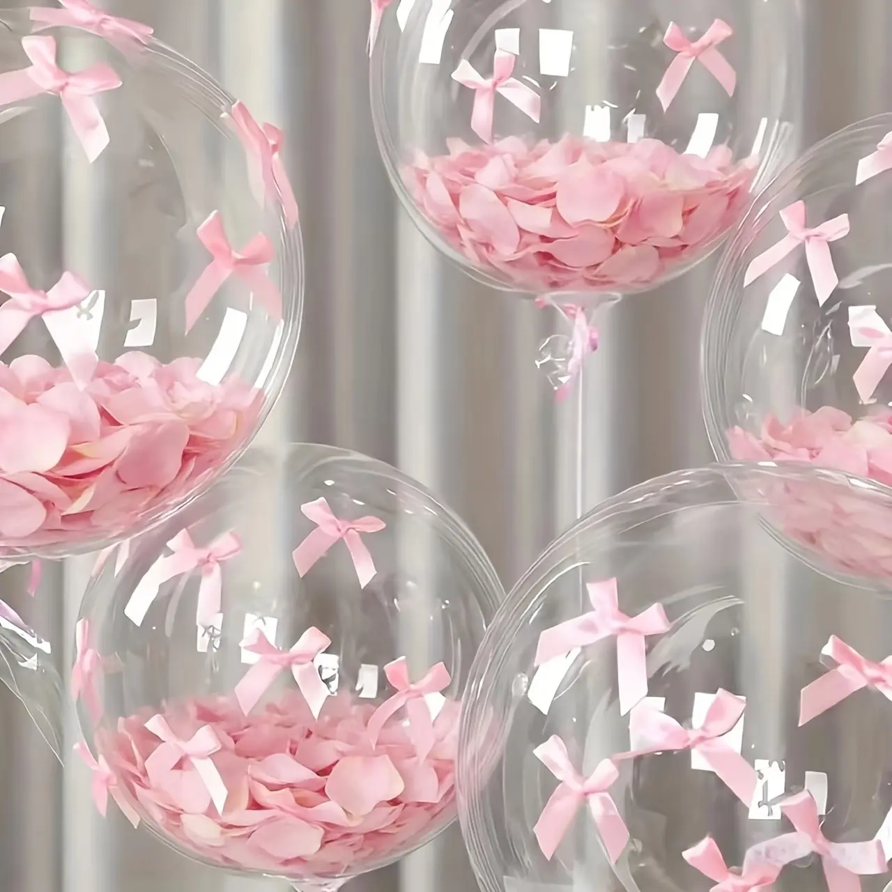 5 Large Transparent Balloons + 100 Rose Petals + 30 Bowknots Set, 18cm Balloons for Camping Party Decor, Wedding Birthday Party Decoration, Party Balloons Decorations