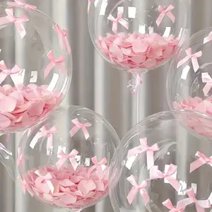 5 Large Transparent Balloons + 100 Rose Petals + 30 Bowknots Set, 18cm Balloons for Camping Party Decor, Wedding Birthday Party Decoration