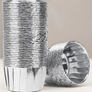 50PCS Aluminum Foil Cupcake Liners – Disposable Silver Muffin Baking Cups, Heavy Duty Cupcake Wrappers for Baking, Pudding & Desserts