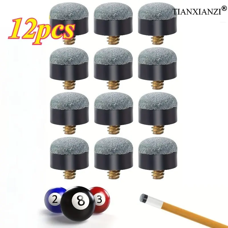 12 Pack Screw-On Pool Cue Tips, 13mm Gray Billiard Cue Tips, Easy Install Replacement for Pool Cues, Pool Cue Stick, Billiards Accessories