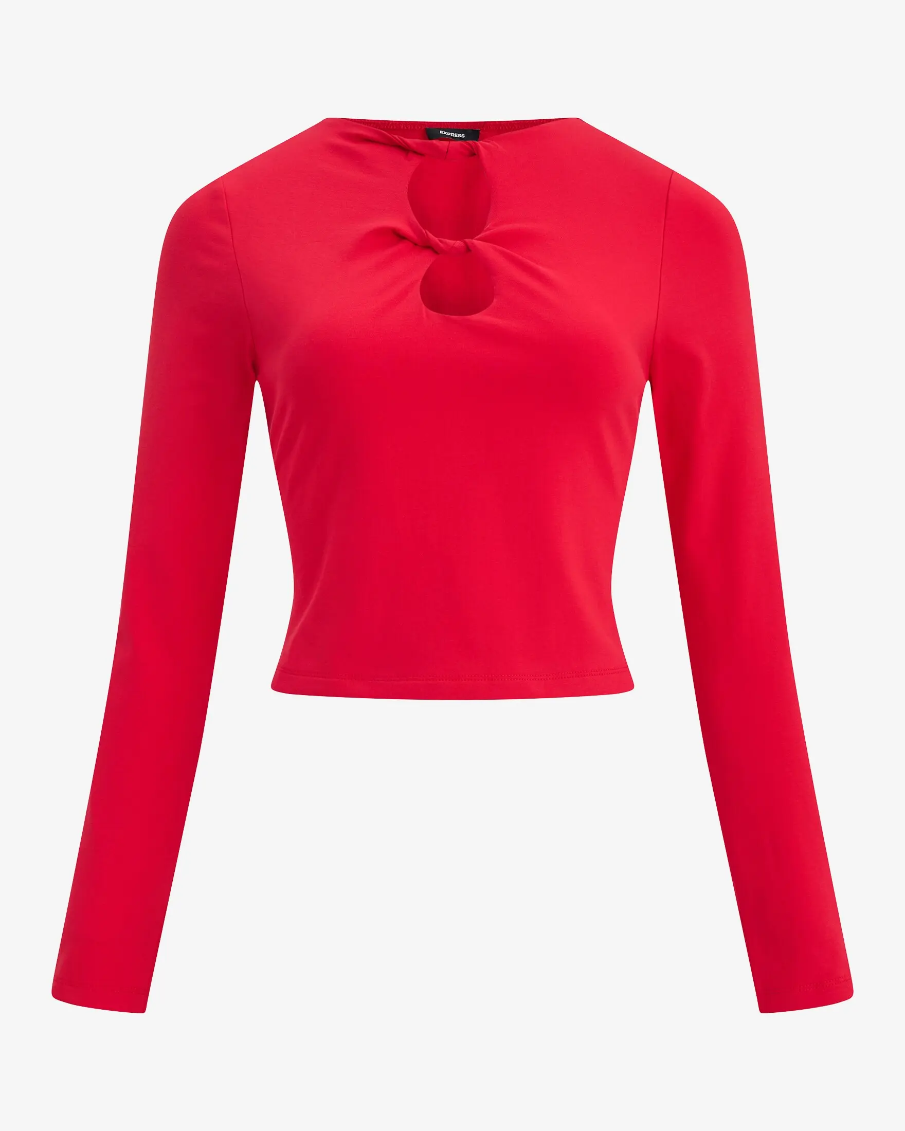 Express Keyhole Twist Front Long Sleeve Tee in Stretch Cotton
