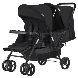 VEVOR Double Stroller, Foldable Lightweight Twin Stroller with Tandem Seating, Adjustable Backrest/Footrest, Wrap-Around Safety Harness, Storage Basket Tray, for Newborn and Toddler (Black)