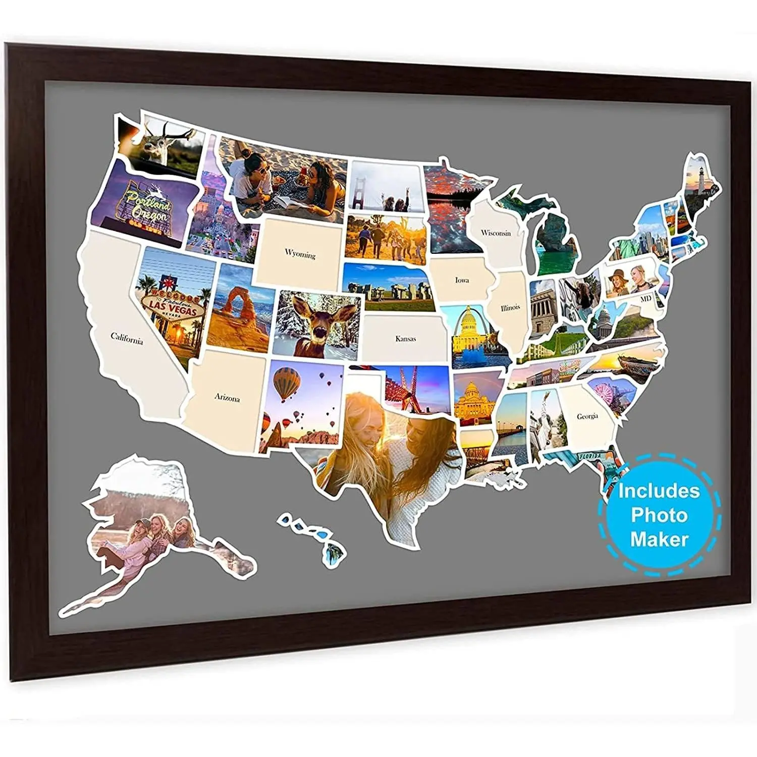 Photo Map - 50 States Travel Map 24 x 36 in, Includes Photo Maker, Idea  for Lovers Couples Adventurers,  Weve Visited Vocation Travel  Wall Decor (Frame NOT Included)