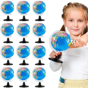 12 Pcs 3.4 Inches Mini Rotating World Globe with Stand for Kids Learning Educational Desk Classroom Geography Table Decor Blue