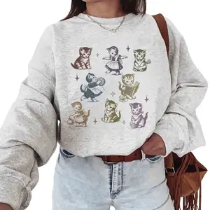 PA- Vintage Cats Funny Unisex T-shirt Sweatshirt Hoodie Retro Cat Pattern Crazy Black Cat Owner Cotton Fit (1)