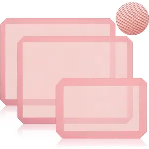 Pack Perforated Silicone Baking Mat, Non Stick Pink Baking Mats 2 Half Sheets 16.5"x11.6" & 1 Quarter Sheet, Food Reusable Safe Oven Liners Mats for Making Cookies, Macaroons, Bread