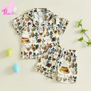Toddler Baby Easter Pajamas Set Floral Rooster Egg Short Sleeve Tops and Shorts 2 Piece Sleepwear Outfit