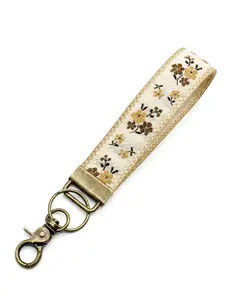 Boho Embroidered Wristlet Keychain for Women - Cute Floral Fabric Key Chain Lanyard