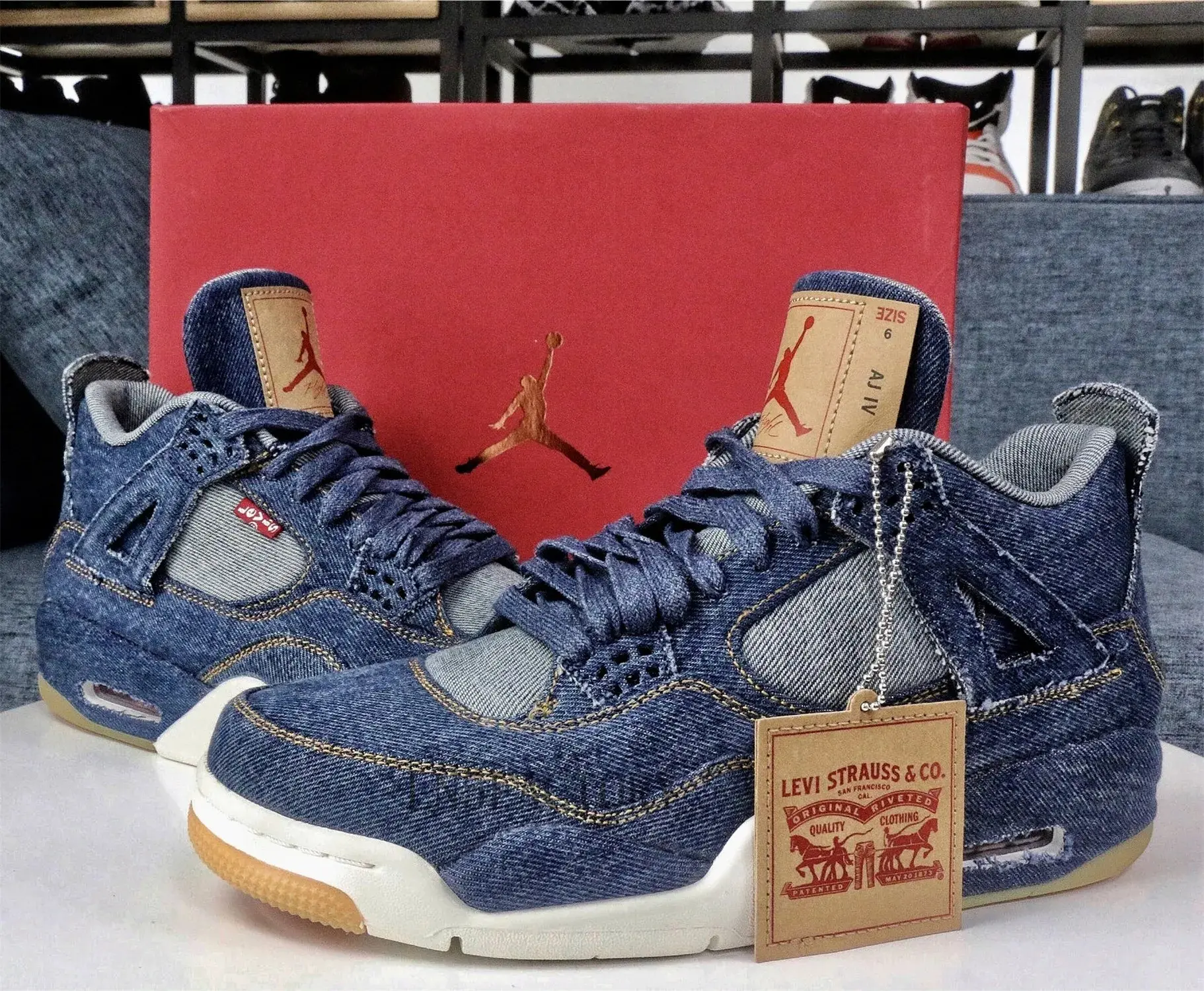Stitched denim fabric basketball sneakers, off‑white midsole, grippy gum rubber sole, high top fit, street style footwear for casual daily looks
