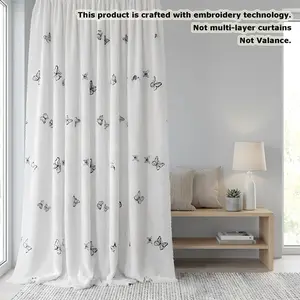 1PC Plush Butterfly Embroidered Sheer Curtain, Soft and Fluffy, Ideal for Bedroom, Living Room, Balcony, French, Luxury, Girl Style Decor