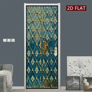 Rhombus Grid Pattern Door Sticker, 2 Counts/set Door Decal, Easy Apply Peel & Stick Door Decal, Kitchen Bathroom Decoration, Ideal for Home, Kitchen, Bathroom, Bedroom, Elevator, Decorative