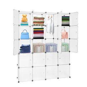 20 Cube Organizer Stackable Plastic Cube Storage Shelves Design Multifunctional Modular Closet Cabinet with Hanging Rod White Household Steel Room