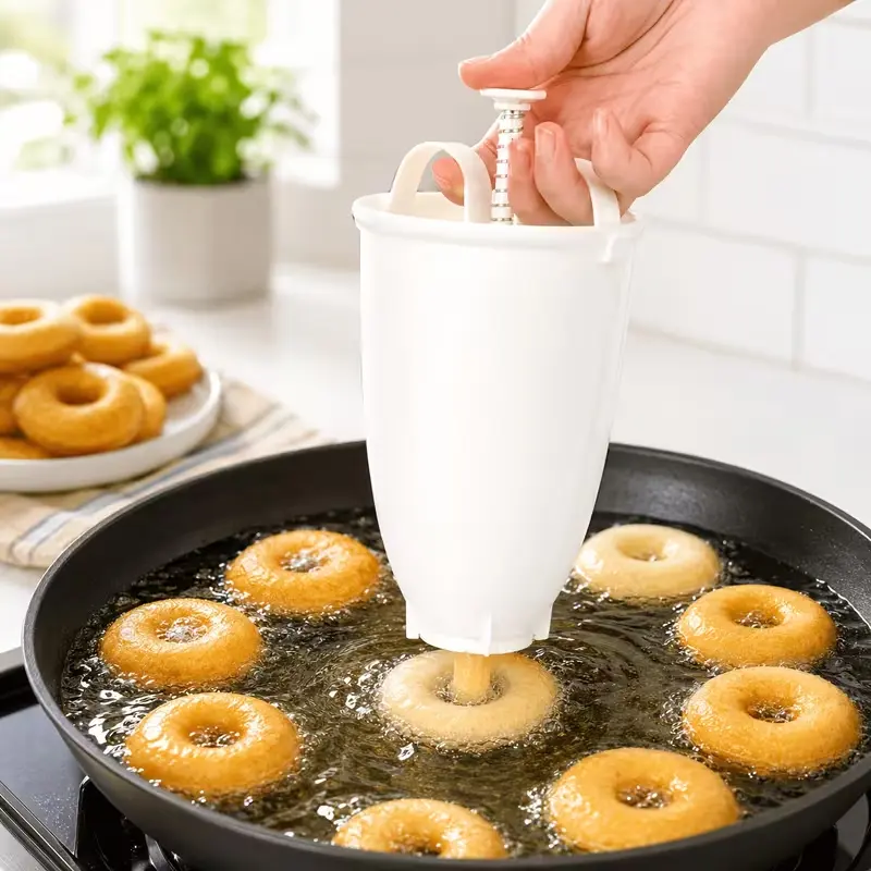 3pc Hand-squeezed Dessert Baking Mold,Plastic Doughnut Donut Maker Machine Mold DIY Tool Kitchen Pastry Making Bake Ware Stainless Steel (White)