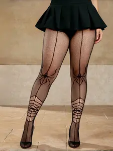 Plus Size Floral Jacquard Sexy Fishnet Stockings, Unique Flower Pattern, Ideal for Daily Wear, All-Season Fashion Accessory
