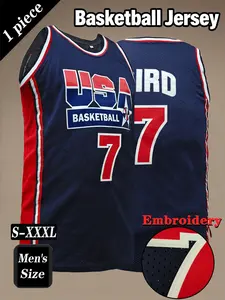 Men's Retro USA Basketball Jersey, Classic #7 Dream Team Embroidered Sportswear, Loose Fit Breathable Sleeveless Vest, Unisex Casual Outdoor Activity