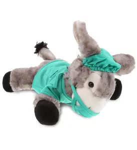 DOLLIBU Grey Lying Donkey Stuffed Toy - Polyester Soft Fur, Doctor Outfit, Pretend Play Toys for Ages 0+