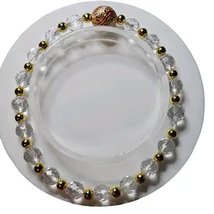 Beautiful Diamond-Cut Clear Quartz Crystal Bead Stretch Bracelet 6mm Length is 7 inches