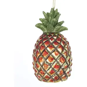 Kurt Adler Noble Gems Glass Ornament for Christmas Tree, Pineapple, 4.75"