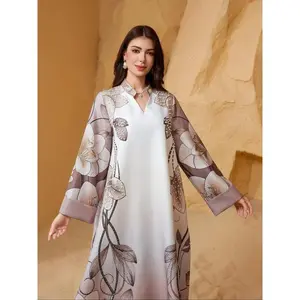 Women's Floral Pattern Long Dress, Elegant Modesty Long Sleeve Maxi Arabic Clothing, Ladies Islamic Clothing for Daily Wear