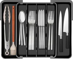 Silverware Organizer - Large Expandable Kitchen Drawer Organizer Utensil Holder, BPA Free Flatware and Cutlery Tray for Spoons Forks Knives, Plastic Kitchen Organizer and Storage