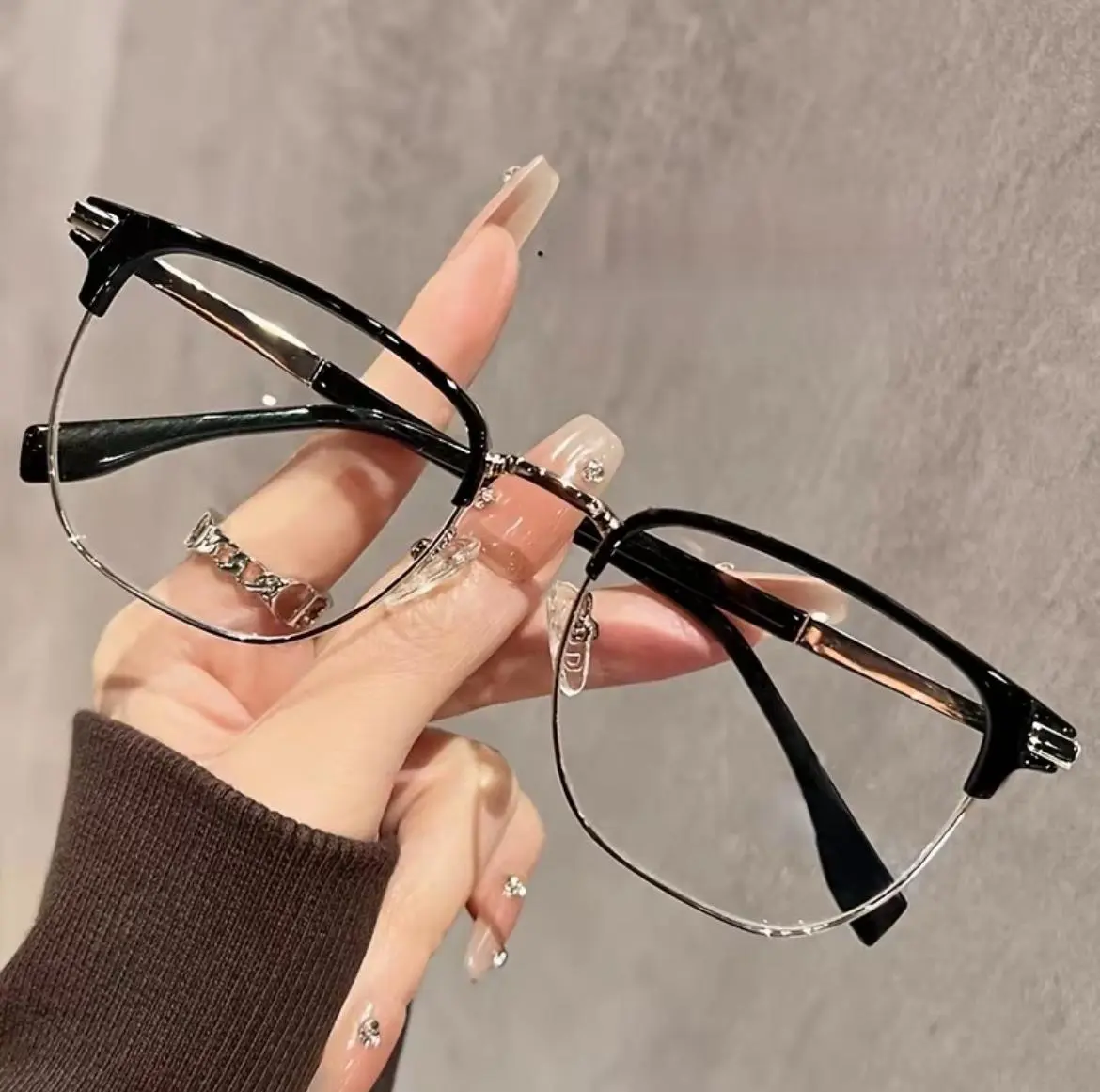 Simple square half-frame rimless glasses, suitable for both men and women.These stylish glasses are great for work, gaming, office, or everyday wear at home-a must-have for summer. Fashion Accessory Eyewear