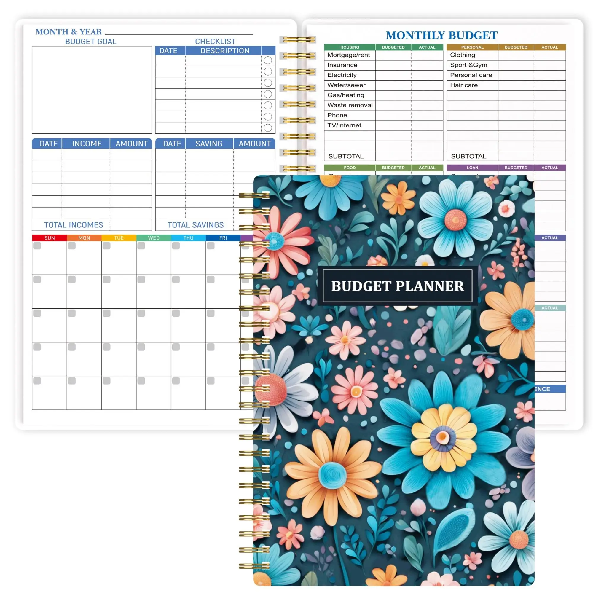 A5 Budget Planner, 1 Count Fall Spiral Bound Monthly Finance Organizer Notebook, Expense Tracker Notebook, Portable Budget Planner for Home Office Use