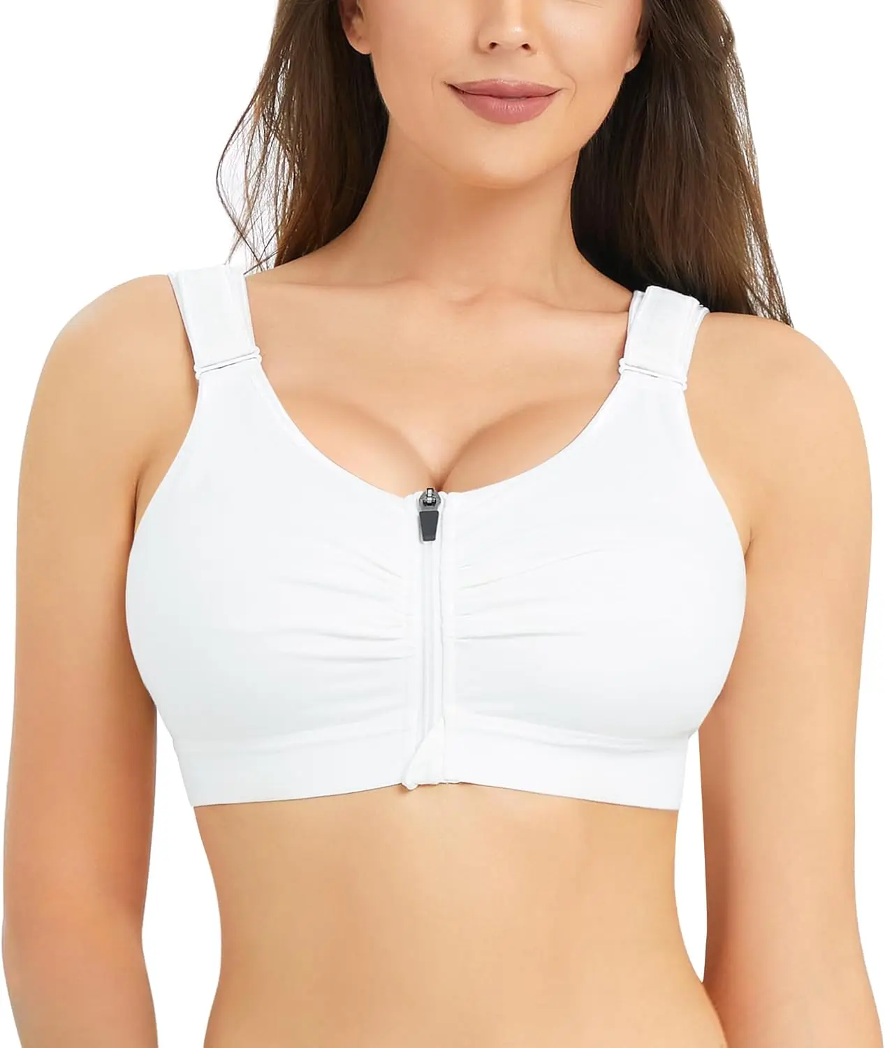 Zip Front Closure Everyday Bra for Women Post Surgery Compression Support with Adjustable Straps Wirefree