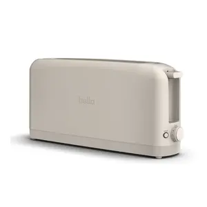 2-Slice Slim Toaster, Oatmilk, 10” long, wide slot fits thick (and thin) breads like bagels, baguettes and more